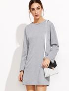 Romwe Grey Drop Shoulder Tee Dress With Pockets