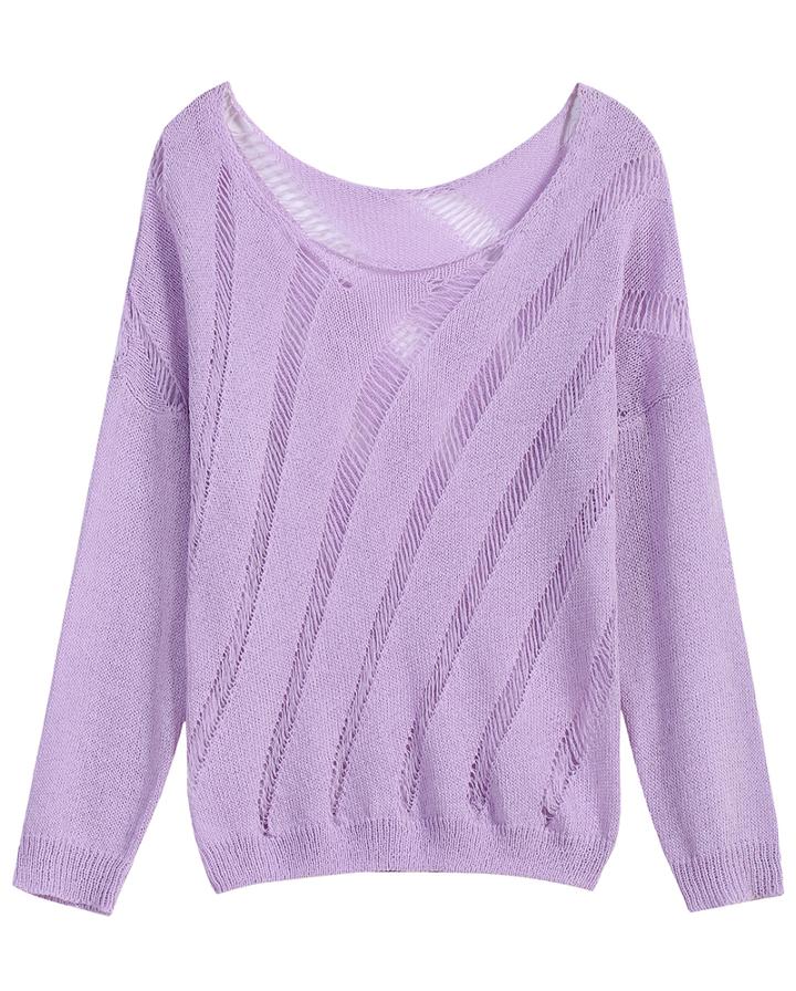 Romwe Ripped Striped Knit Sweater