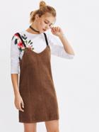 Romwe Metal Triangle Detail Corduroy Overall Dress