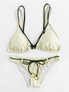 Romwe Graphic Print Ring Detail Tie Waist Triangle Bikini Set
