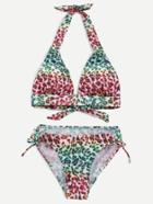 Romwe Multicolor Halter Leopard Print Tie Side Bikini Set
