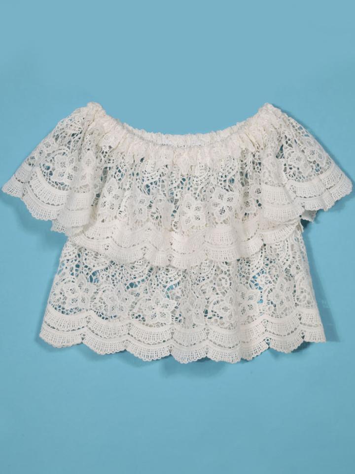 Romwe Embroidery Ace Layered Off The Shoulder Crop Top