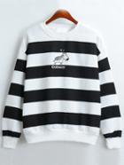 Romwe Striped Loose Black Sweatshirt