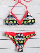 Romwe Red Printed Halter Sexy Bikini Set