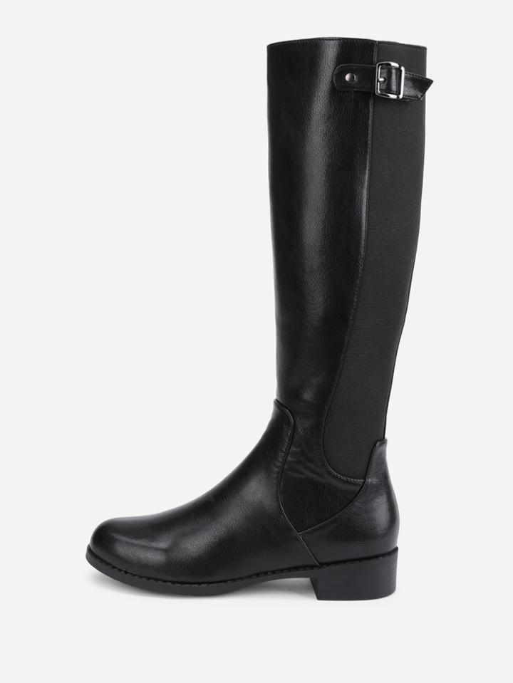 Romwe Side Zipper Knee High Pu Boots
