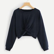 Romwe Twist Detail Solid Sweatshirt