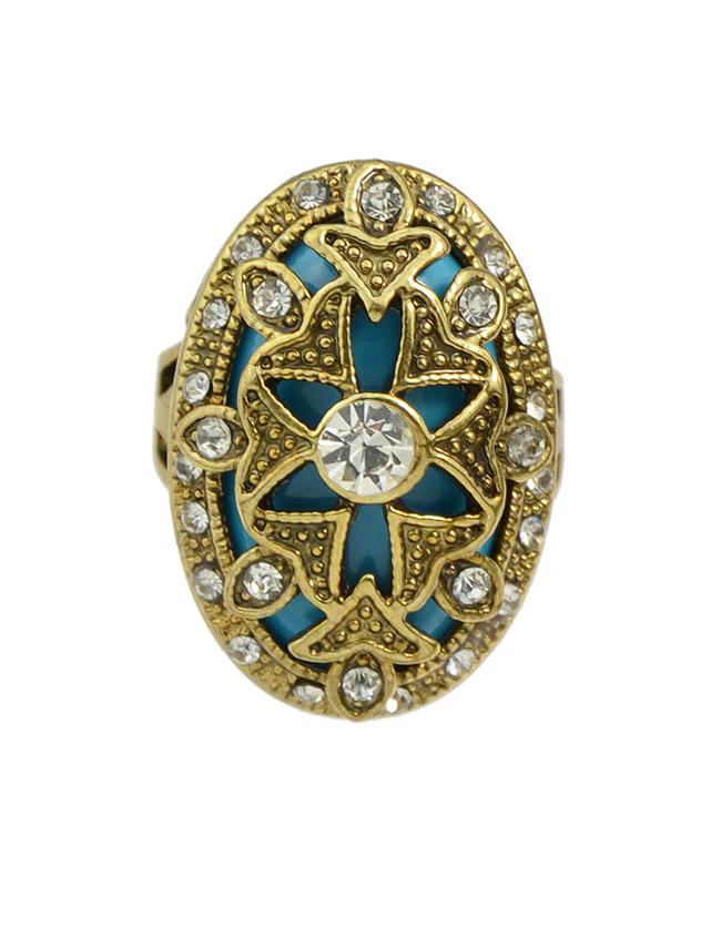 Romwe Blue Rhinestone Big  Ring