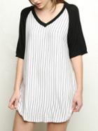 Romwe V Neck Vertical Striped Tshirt Dress