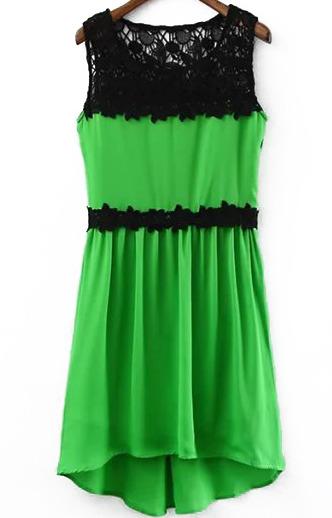 Romwe Contrast Lace High Low Dress