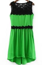 Romwe Contrast Lace High Low Dress