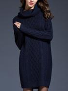 Romwe Cowl Neck Cable Knit Navy Sweater Dress
