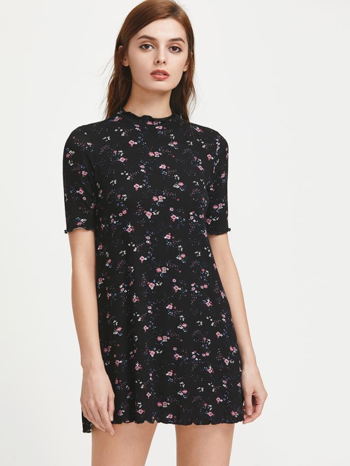 Romwe Band Collar Floral Sheath Dress