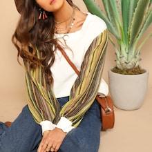 Romwe Loose Knit Striped Sleeve Pullover