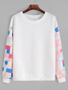 Romwe White Geo Print Sleeve Sweatshirt