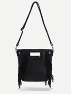 Romwe Black Cut Out Handle Fringe Shoulder Bag