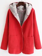 Romwe Hooded Pockets Red Coat