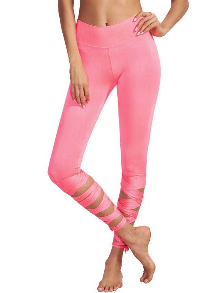Romwe Pink Wide Waistband Tie Up Leggings