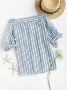 Romwe Off Shoulder Stripe Knot Sleeve Blouse