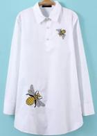 Romwe Lapel Bee Embroidered Blouse