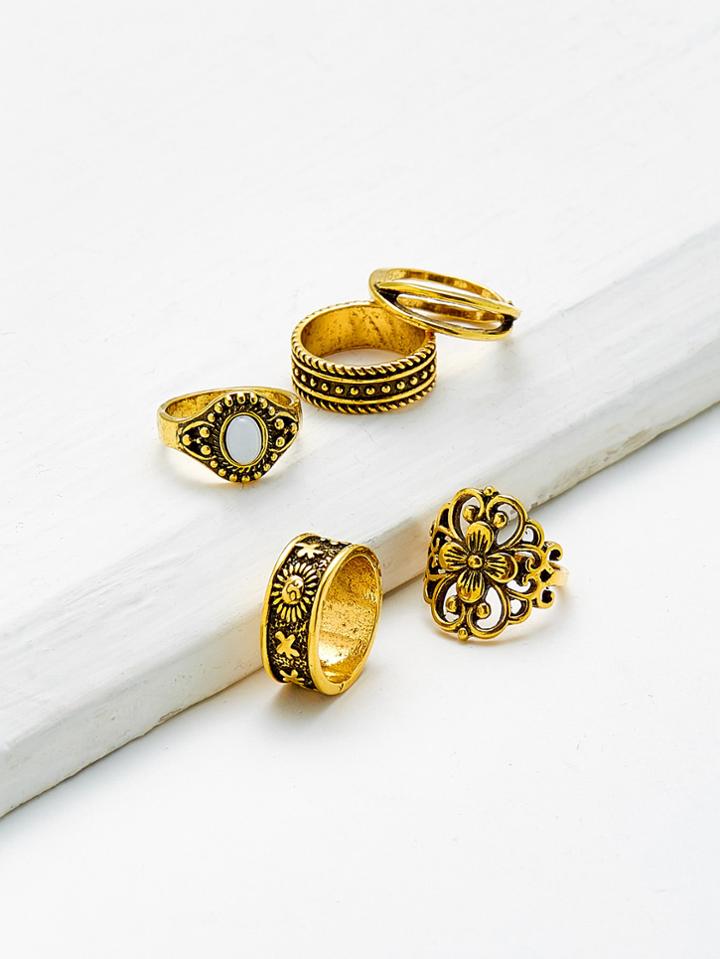 Romwe Hollow Flower Design Vintage Ring Set 5pcs
