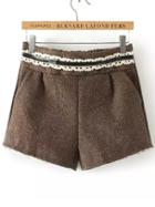 Romwe Elastic Waist Contrast Lace Brown Shorts