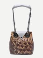 Romwe Grey Night Owl Design Button Closure Chain Strap Tote Bag