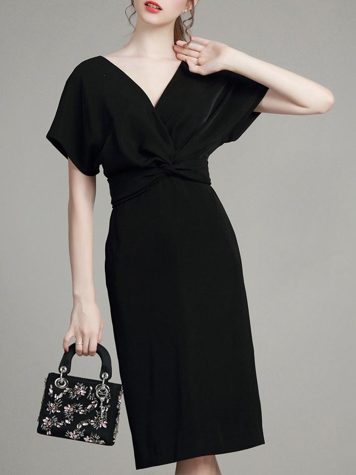 Romwe Black V Neck Backless Shift Dress