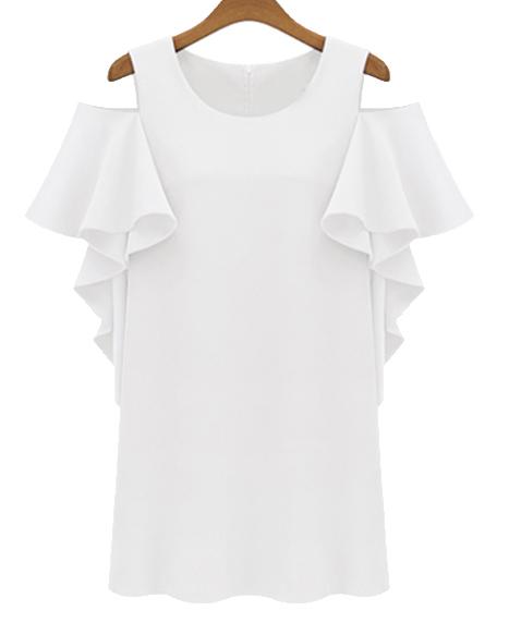 Romwe Off-shoulder Ruffle Sleeve White Dress