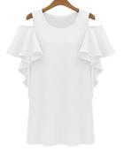 Romwe Off-shoulder Ruffle Sleeve White Dress
