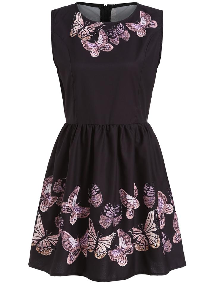 Romwe Butterfly Print Flippy Dress