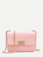 Romwe Pink Flap Pu Crossbody Chain Bag