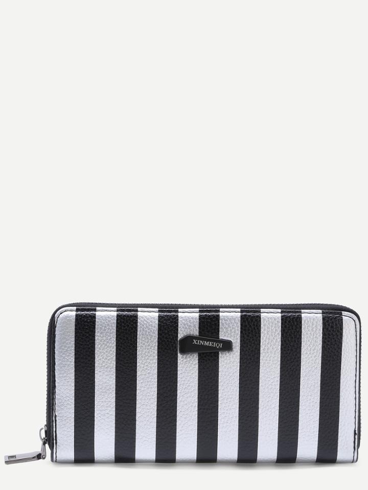 Romwe Vertical Striped Zip Around Purse