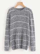 Romwe Wide Striped Fuzzy Jumper