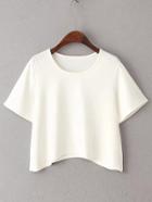 Romwe White Short Sleeve Curved Hem T-shirt