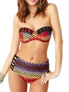 Romwe Wave Patterned Bikini Set With Chest Pad