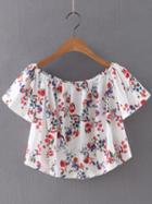 Romwe White Off The Shoulder Floral Blouse
