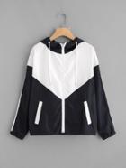 Romwe Two Tone Striped Side Hooded Jacket