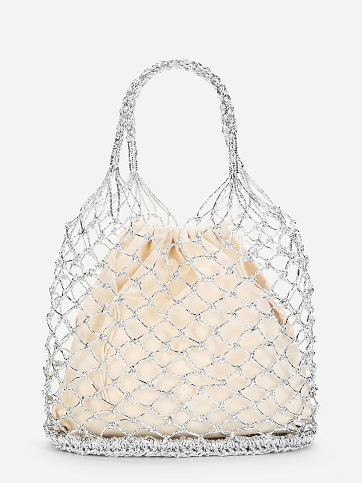 Romwe Double Ring Handle Woven Bag