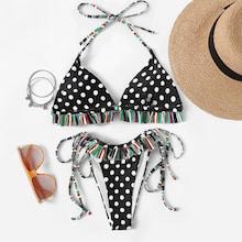 Romwe Random Polka Dot Tie Side High Leg Bikini