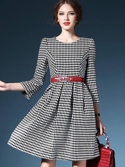 Romwe Black Round Neck Length Sleeve Drawstring Dress