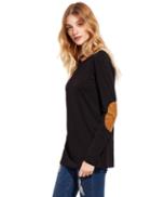 Romwe Black Long Sleeve Elbow Patch T-shirt