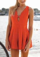 Romwe V Neck Keyhole Flare Dress