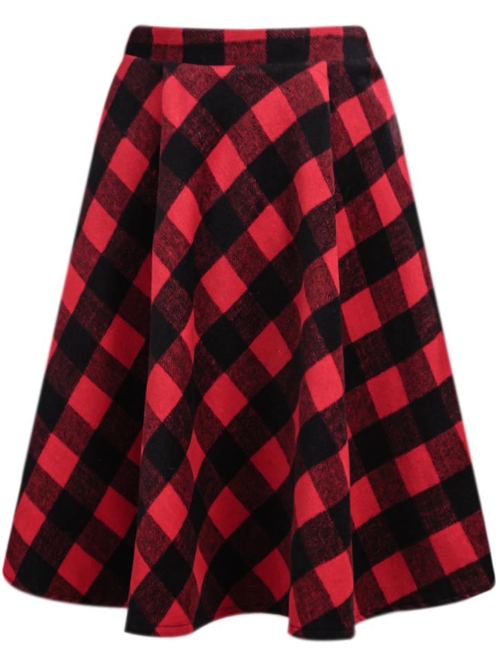 Romwe Plaid Midi Red Skirt