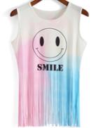 Romwe Smiling Face Print With Tassel Tank Top