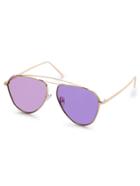 Romwe Gold Metal Frame Purple Lens Aviator Sunglasses