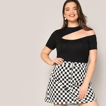 Romwe Plus Asymmetrical Cut Out Fitted Tee