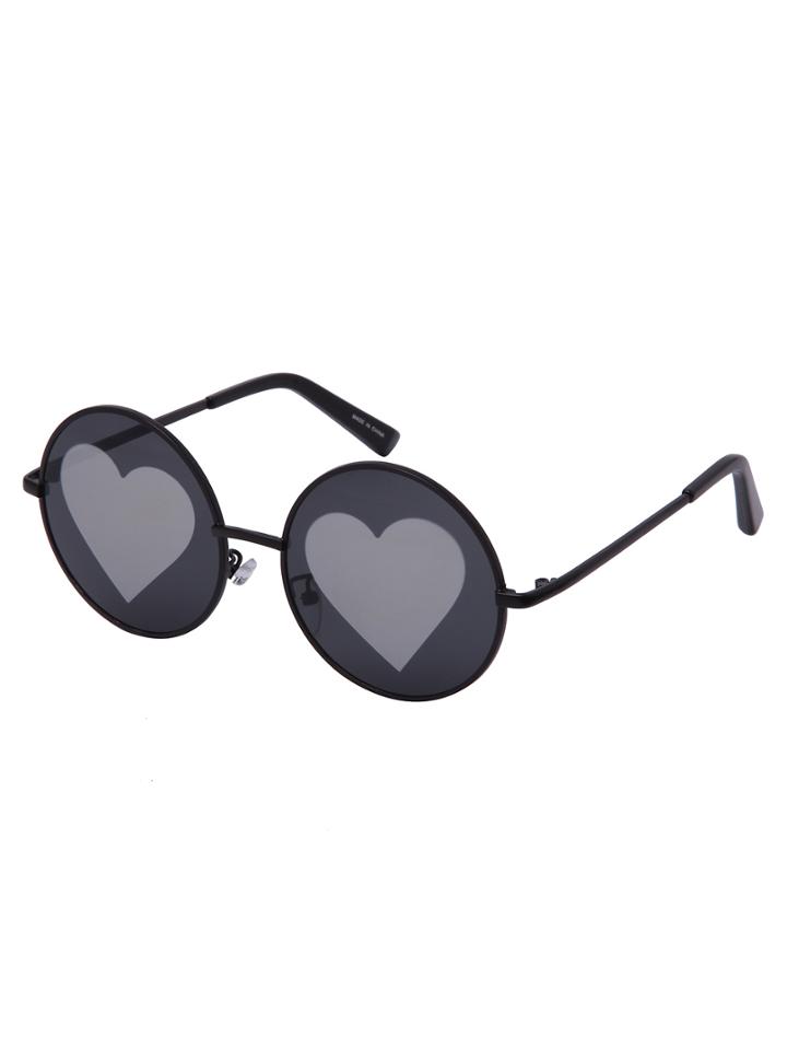 Romwe Black Frame Round Heart-shaped Lenses Sunglasses