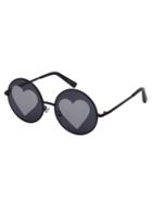 Romwe Black Frame Round Heart-shaped Lenses Sunglasses