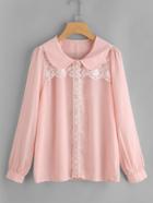 Romwe Contrast Lace Puff Sleeve Shirt