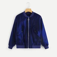 Romwe Letter Print Zip Front Jacket